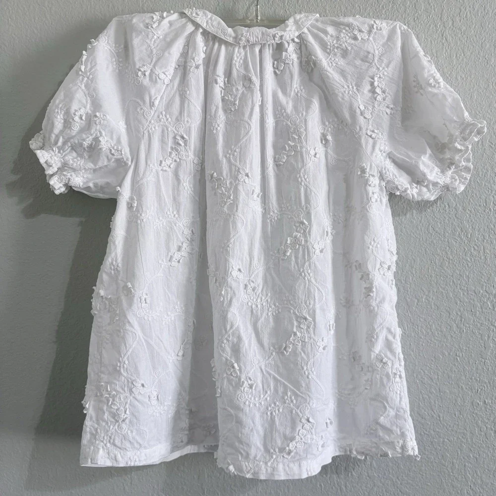Mini Boden Girls 6-7Y White Embroidered Cotton Peter Pan Collar Blouse